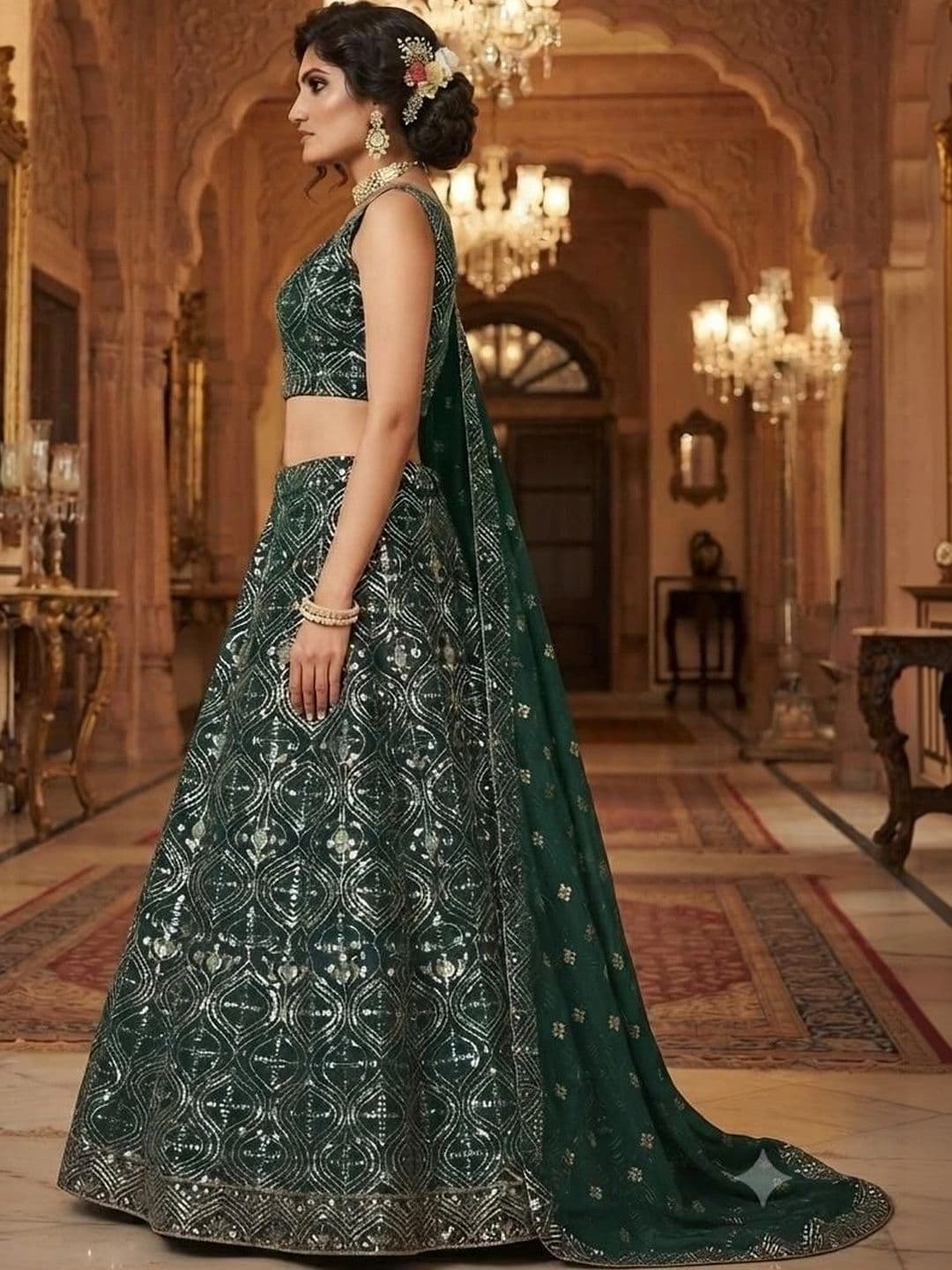 Indi Kal Embellished Sequinned Ready to Wear Lehenga & Blouse With Dupatta thumbnail 2