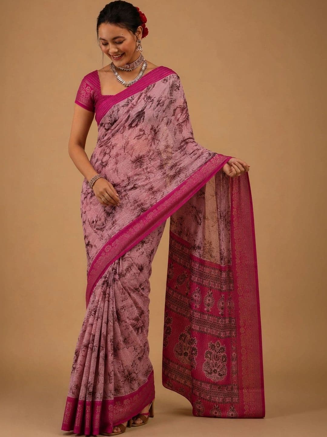 RegalDrapes Floral Zari Pure Georgette Saree thumbnail 2