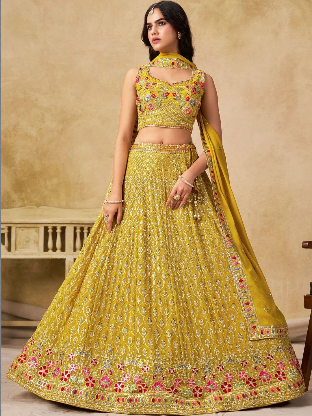 Zeel Clothing Embroidered Sequinned Semi-Stitched Lehenga & Unstitched Blouse With Dupatta thumbnail 3