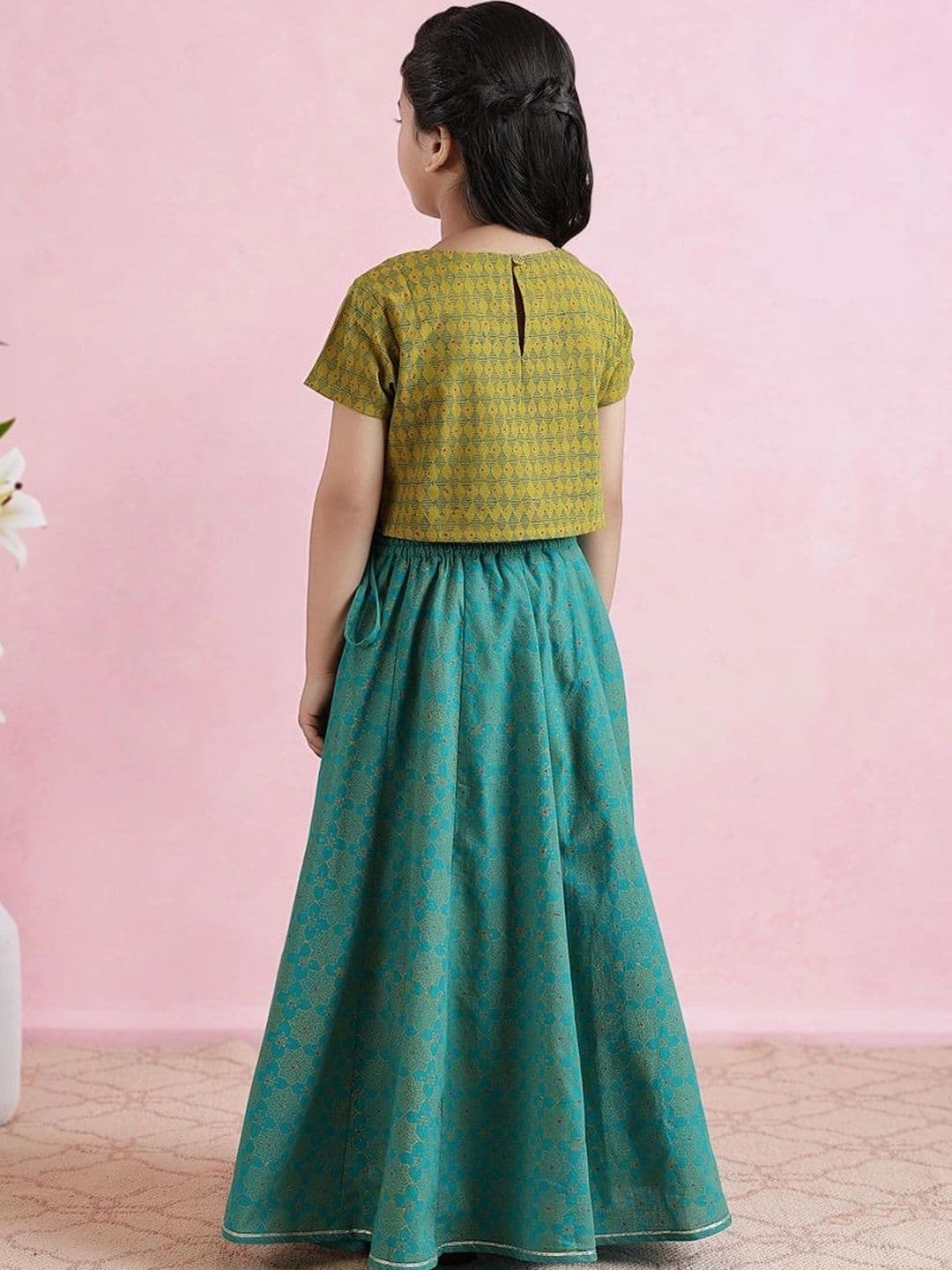 Fabindia Girls Printed Block Print Ready to Wear Lehenga & Blouse With Dupatta thumbnail 4