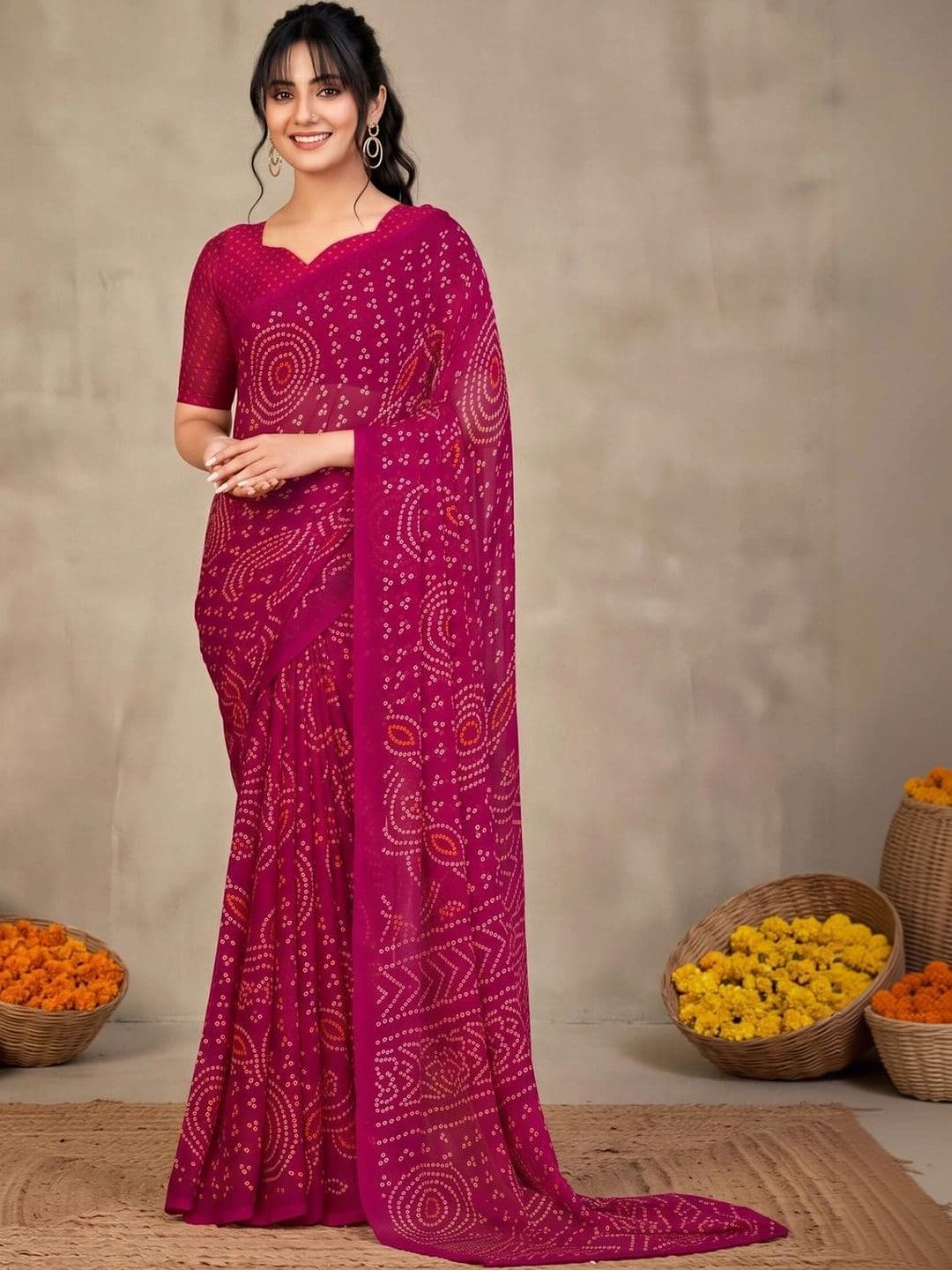 KALINI Bandhani Poly Chiffon Designer Bandhani Saree - view 1