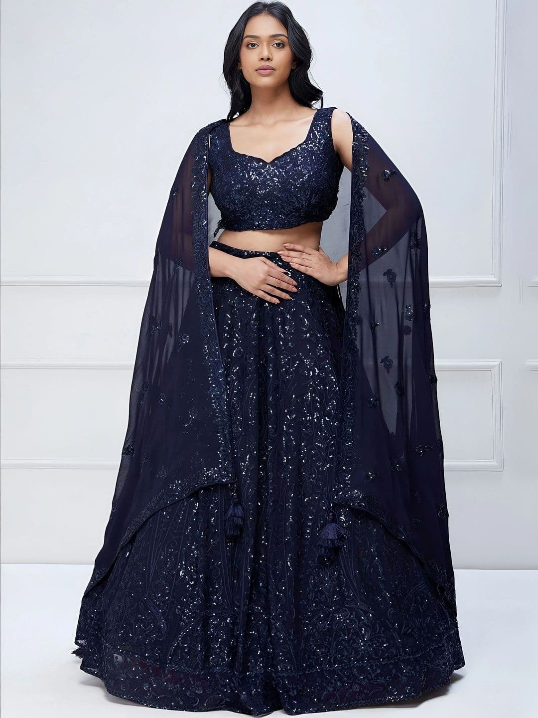 Zeel Clothing Embellished Sequinned Semi-Stitched Lehenga & Unstitched Blouse With Dupatta thumbnail 5