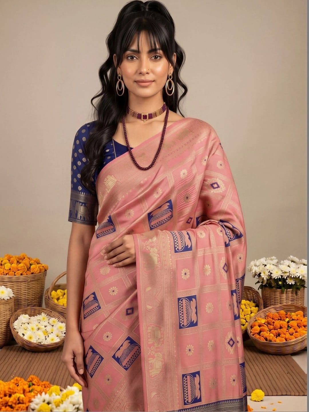 Saree mall Woven Design Zari Silk Blend Designer Banarasi Sarees thumbnail 7