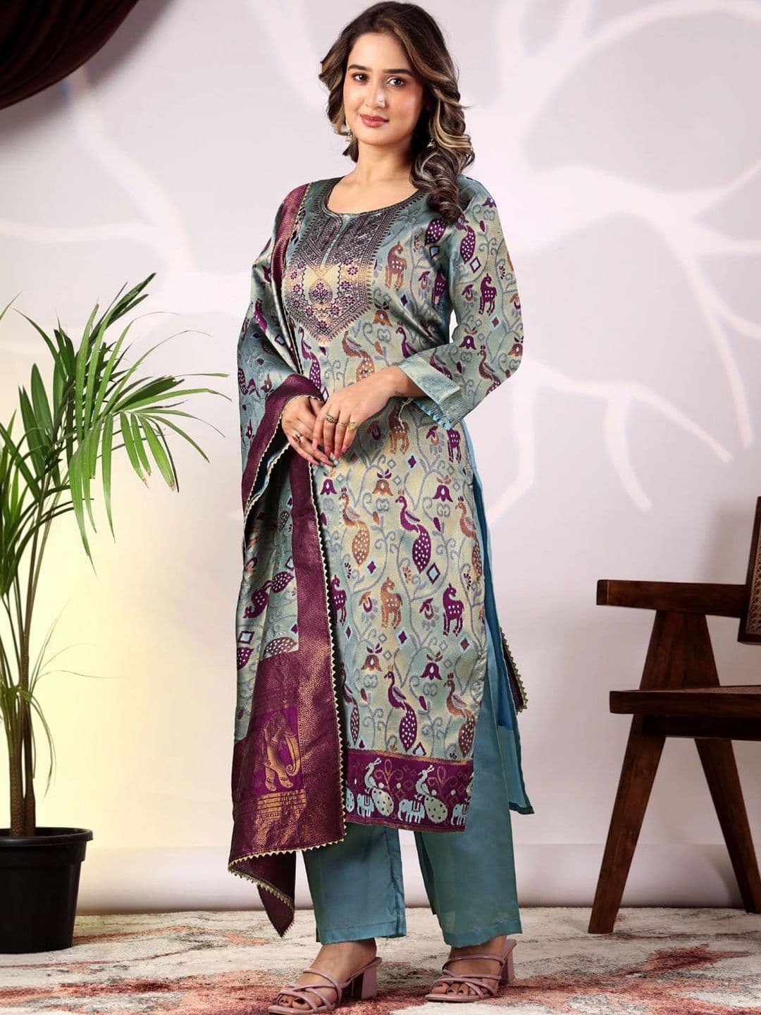 kantuba Art Silk Unstitched Dress Material thumbnail 2