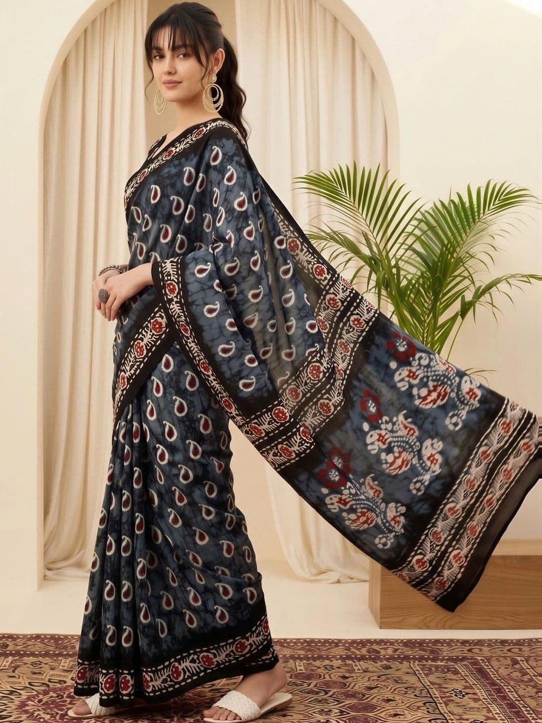 Saree mall Batik Silk Blend Designer Dabu Sarees thumbnail 7