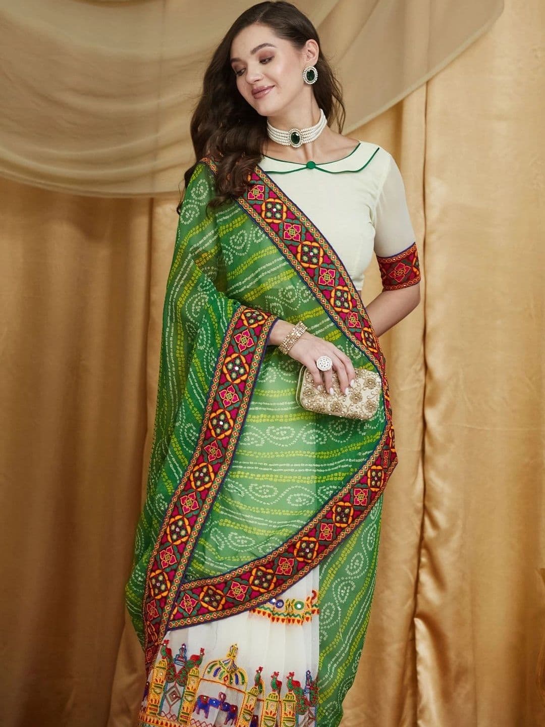 Sangria Bandhani Embroidered Pure Georgette Half and Half Bandhani Saree thumbnail 3