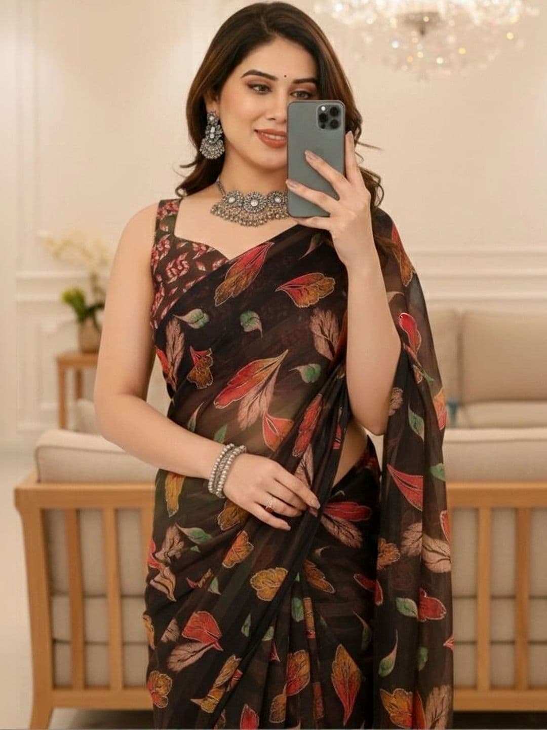 Owee Floral Pure Chiffon Designer Saree thumbnail 5