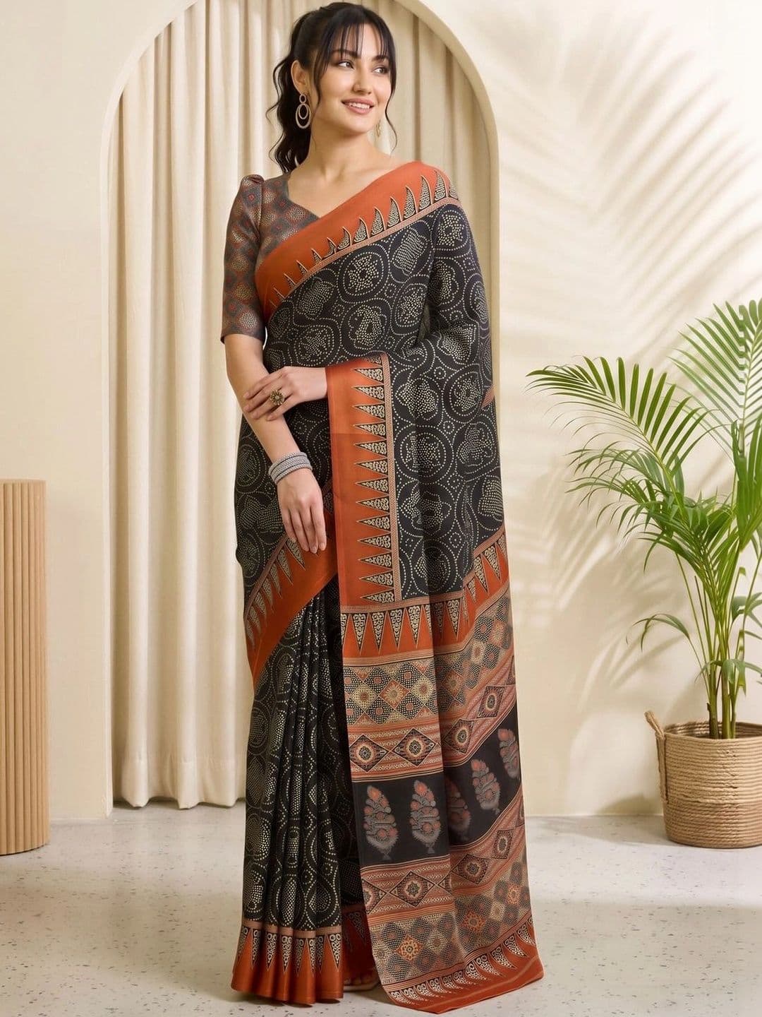 Saree mall Batik Satin Designer Block Print Sarees thumbnail 6