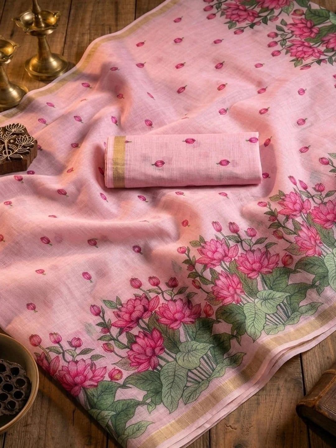 NEPYUN COLLECTION Floral Pure Linen Handloom Saree thumbnail 2