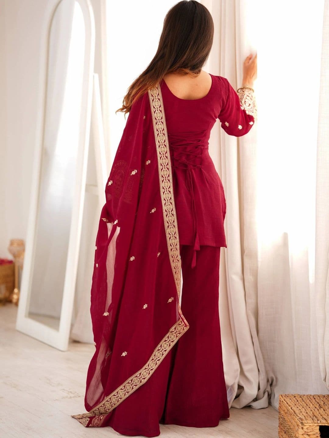 VASTRABELLA Women Ethnic Motifs Embroidered Regular Kurta with Palazzos & With Dupatta thumbnail 2