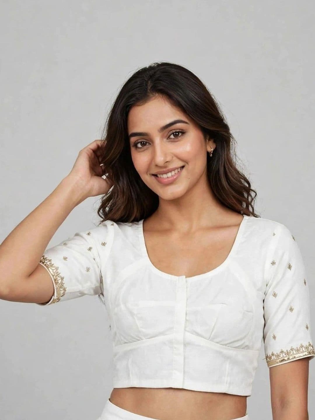 Binatex Cotton Embroidered Thread Work Saree Blouse thumbnail 6
