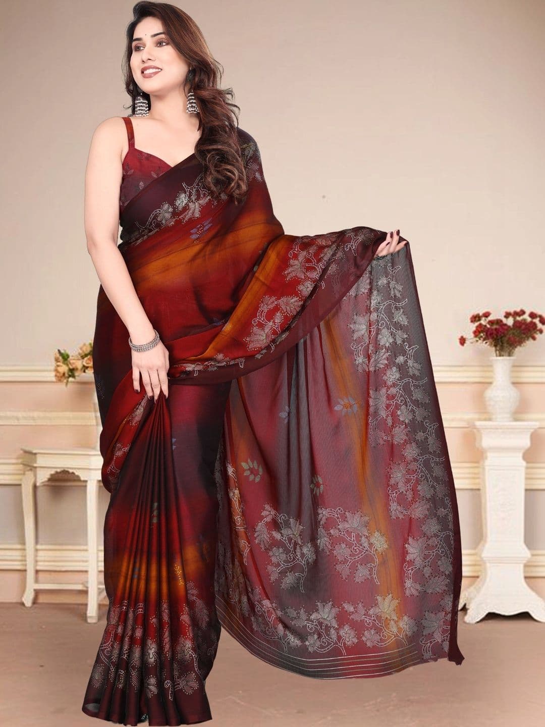 Owee Ombre Zari Pure Chiffon Designer Saree thumbnail 5