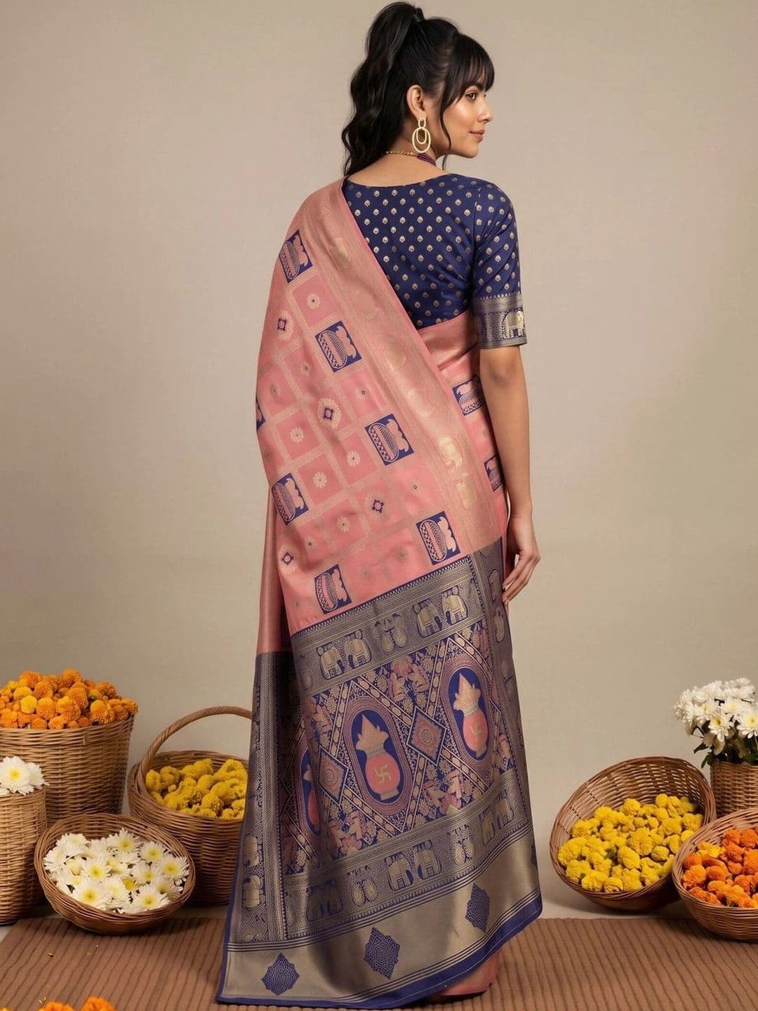 Saree mall Woven Design Zari Silk Blend Designer Banarasi Sarees thumbnail 5