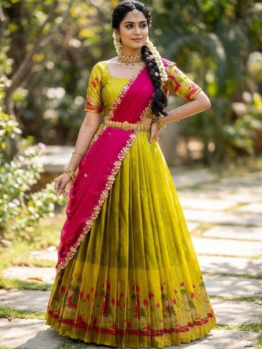 Pink Bindi Women Semi-Stitched Lehenga & Unstitched Blouse With Dupatta thumbnail 6