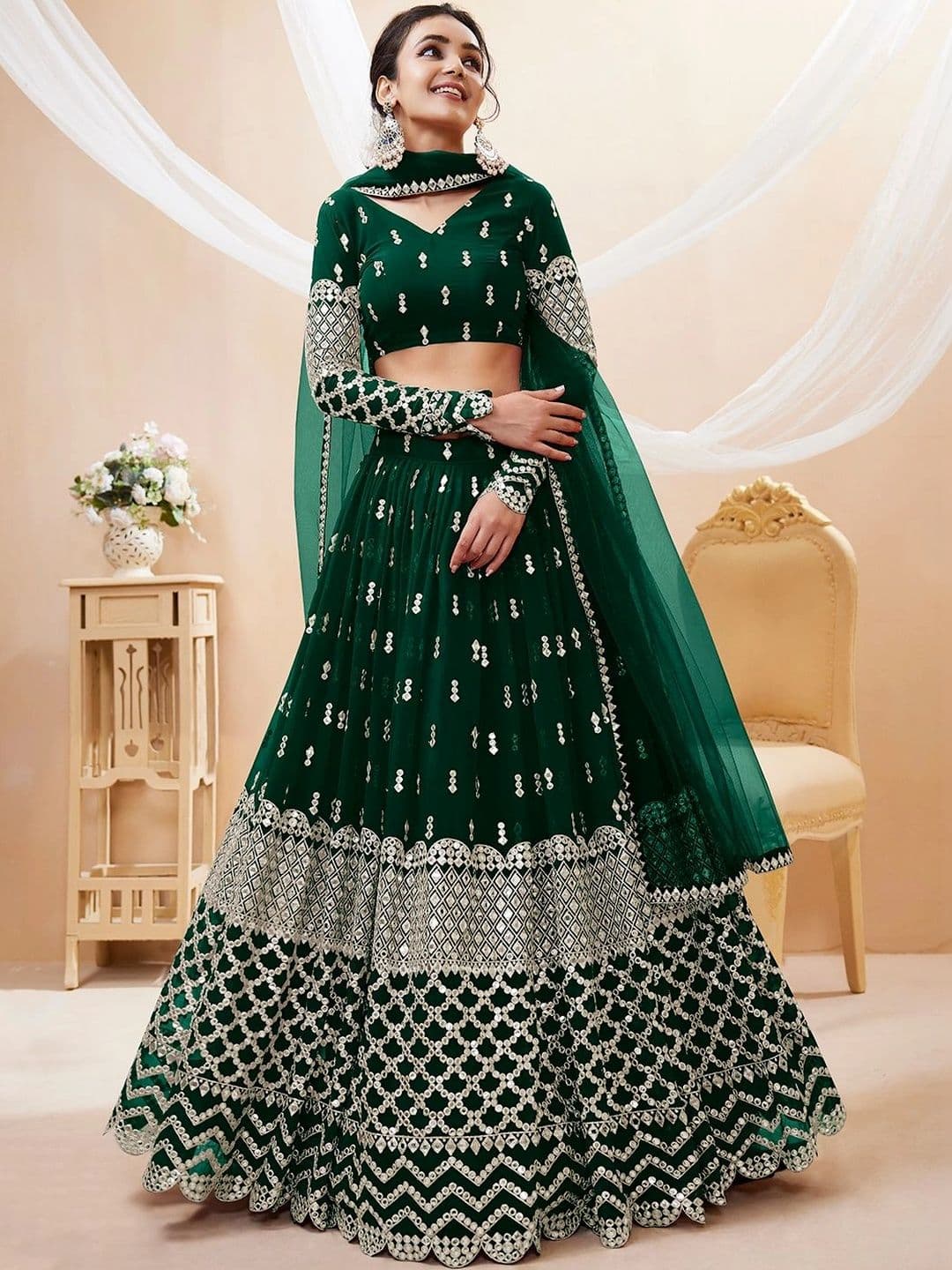 Zeel Clothing Embellished Mirror Work Semi-Stitched Lehenga & Unstitched Blouse With Dupatta - view 1