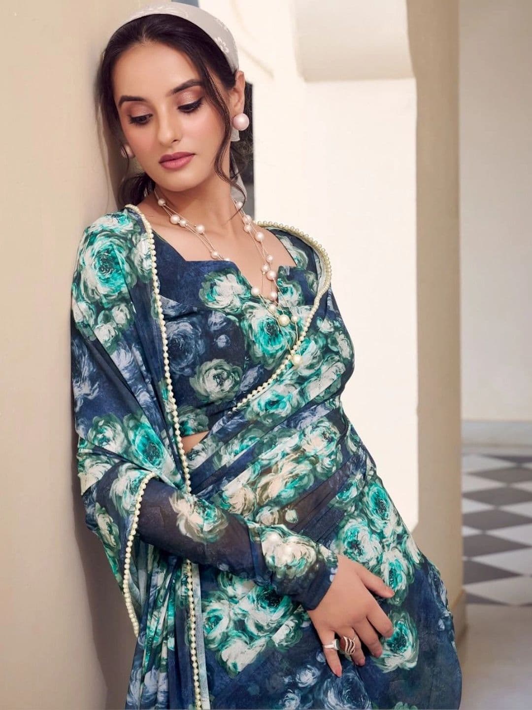 Mitera Floral Pure Georgette Saree - view 1