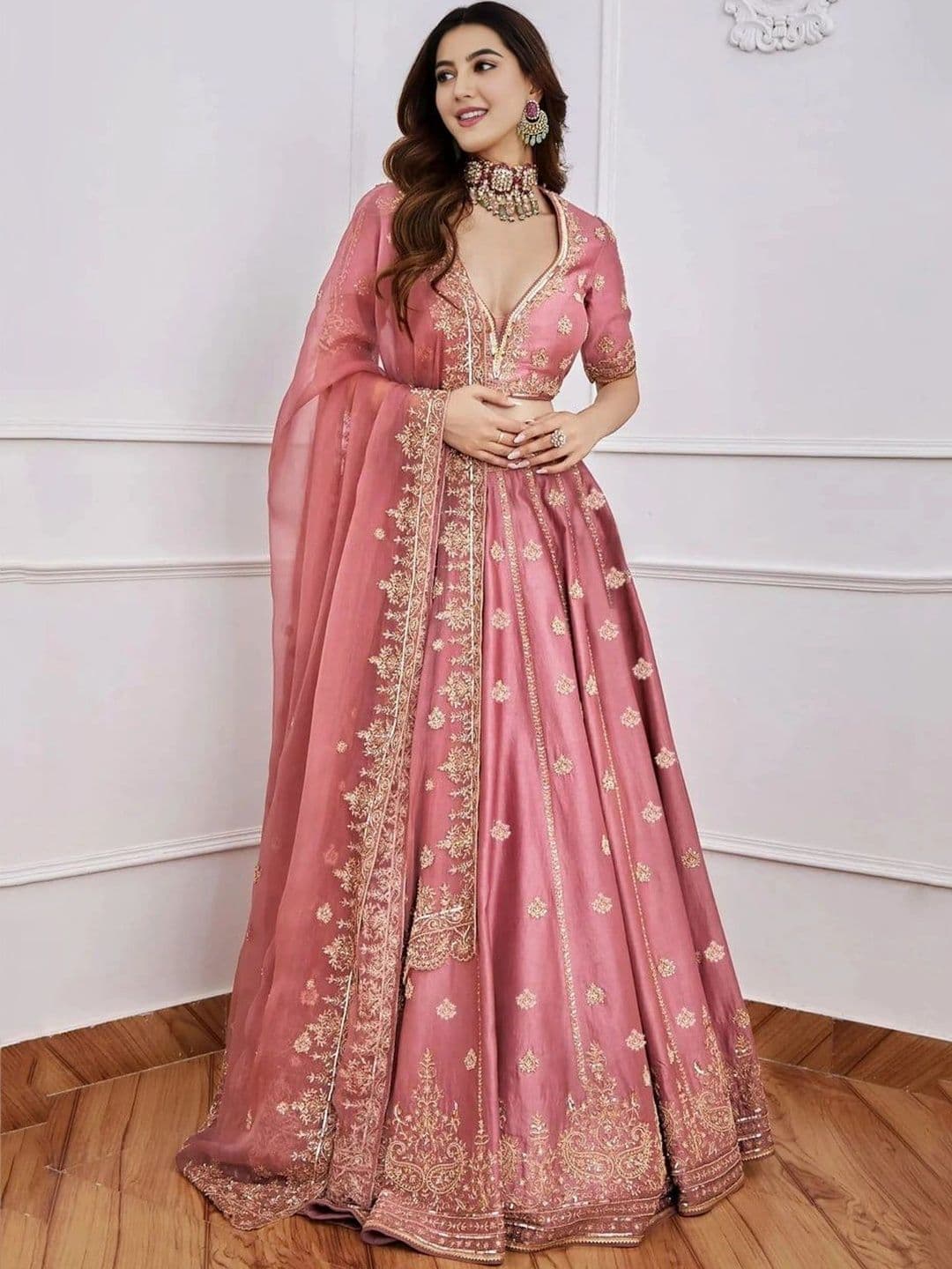 BLUSH STREET Embellished Semi-Stitched Lehenga & Blouse With Dupatta thumbnail 3