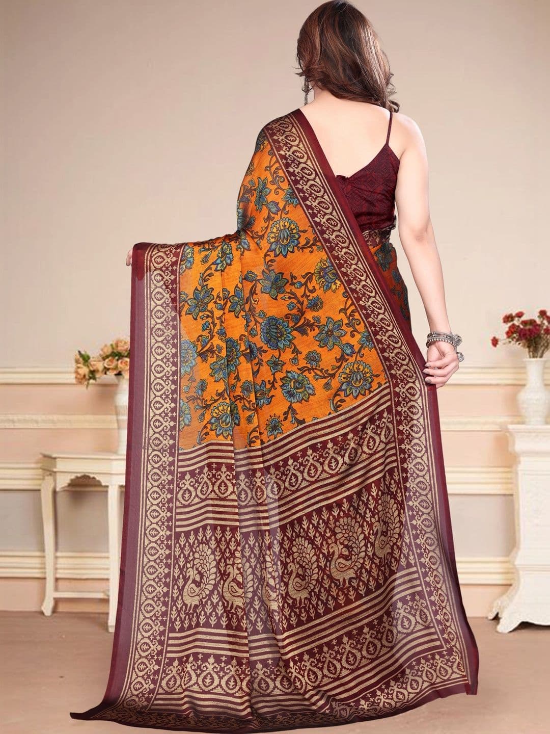 Owee Floral Pure Chiffon Designer Saree thumbnail 4