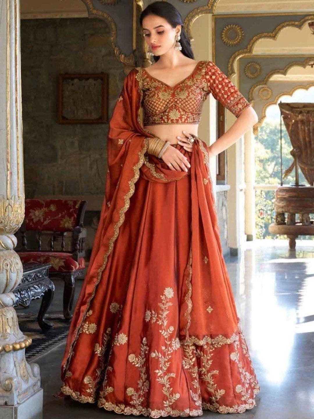 BLUSH STREET Embroidered Semi-Stitched Lehenga & Blouse With Dupatta - view 1