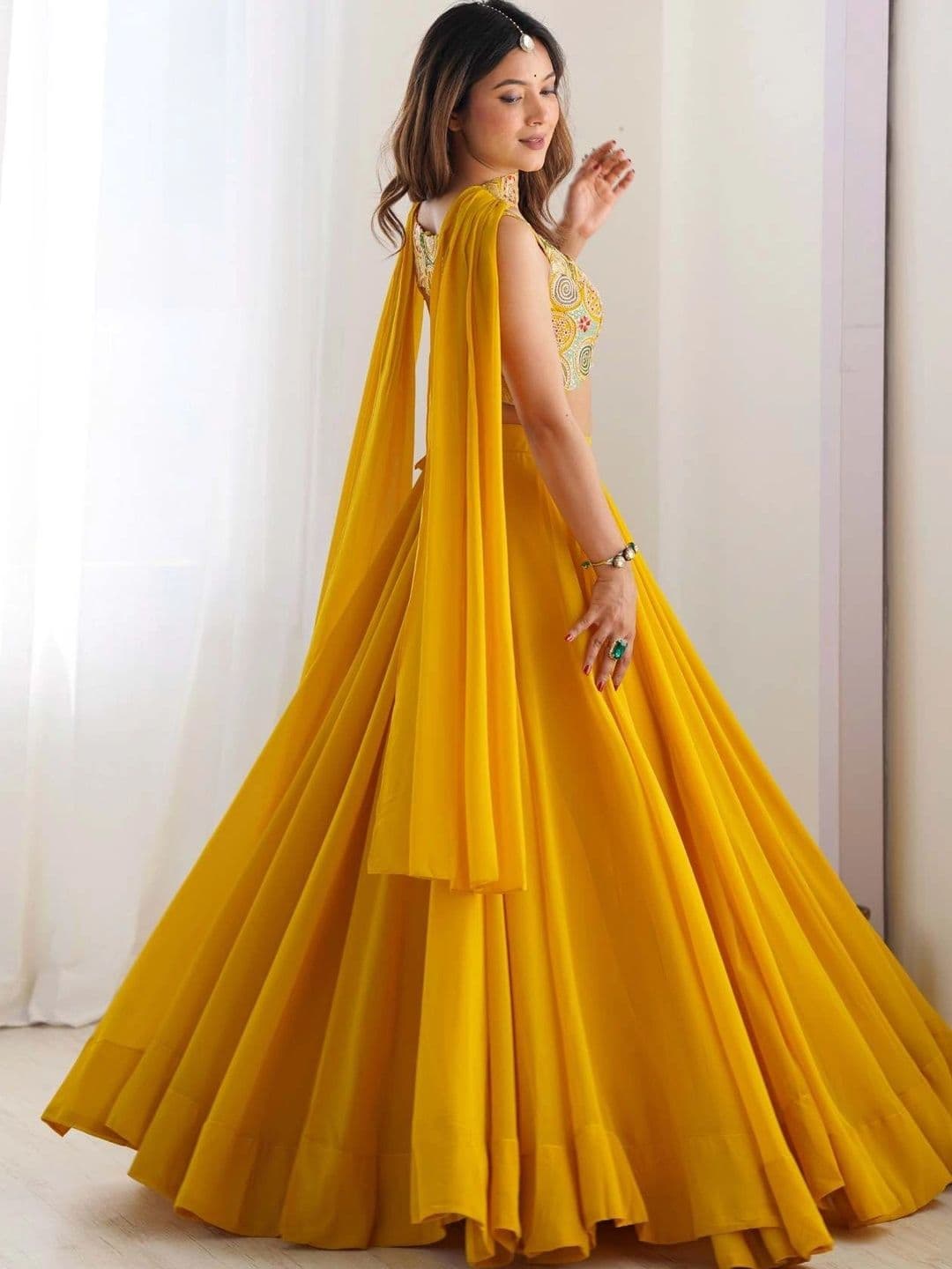 PALMIRA Embroidered Thread Work Ready to Wear Lehenga & Blouse With Dupatta thumbnail 6