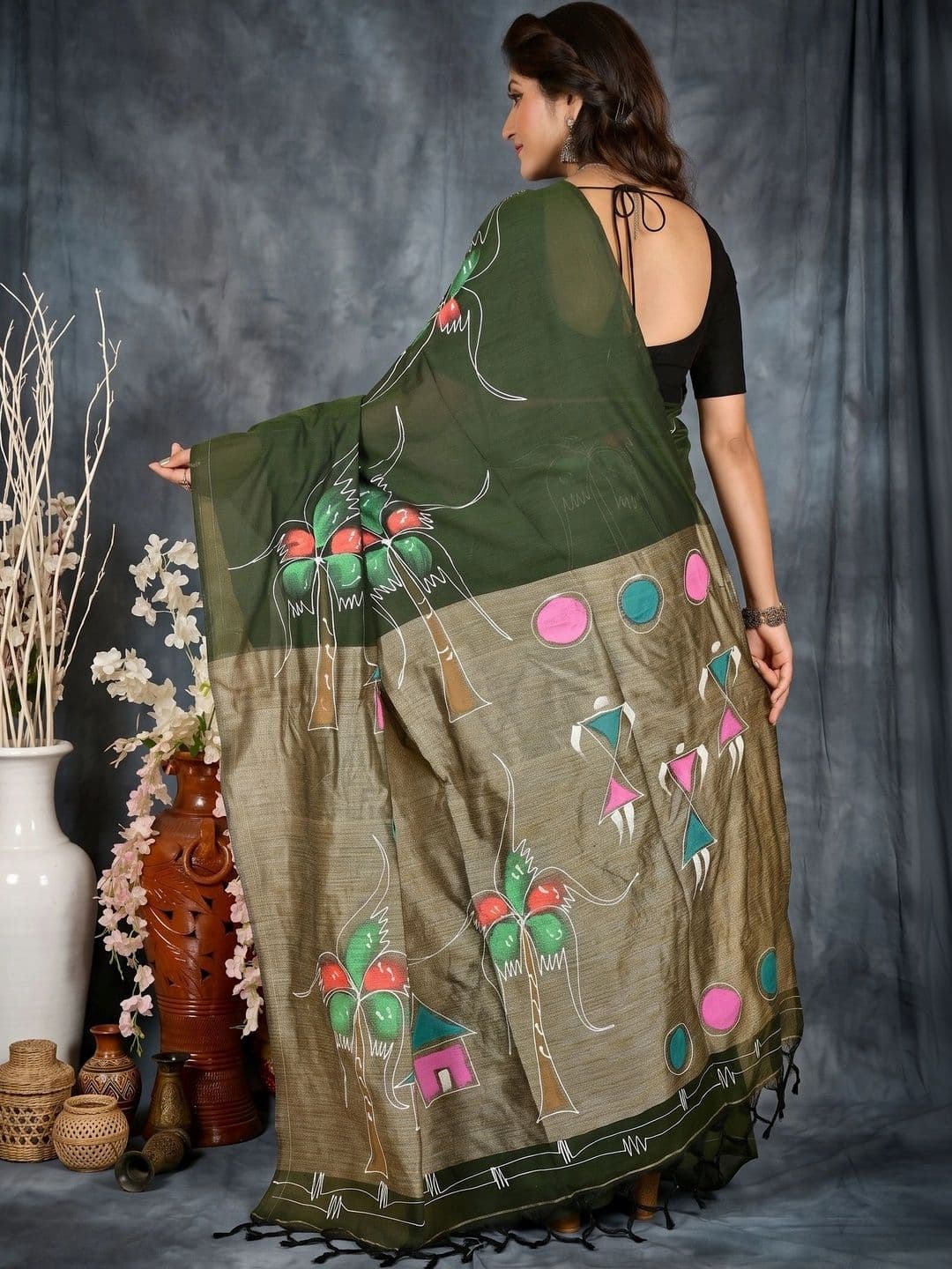 GitAsit Warli Sequinned Pure Cotton Handloom Taant Saree thumbnail 7