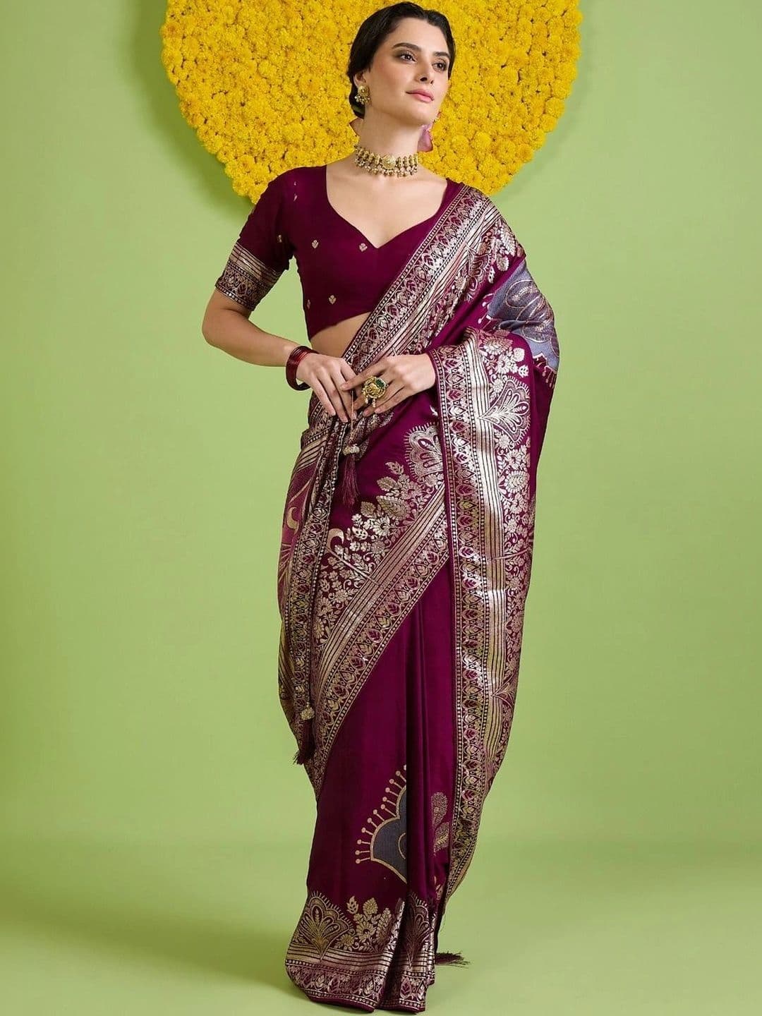 Saree mall Woven Design Zari Silk Blend Designer Banarasi Sarees thumbnail 3