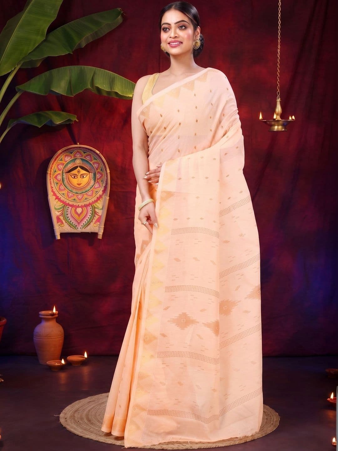 GitAsit Woven Design Zari Pure Cotton Handloom Taant Saree thumbnail 4