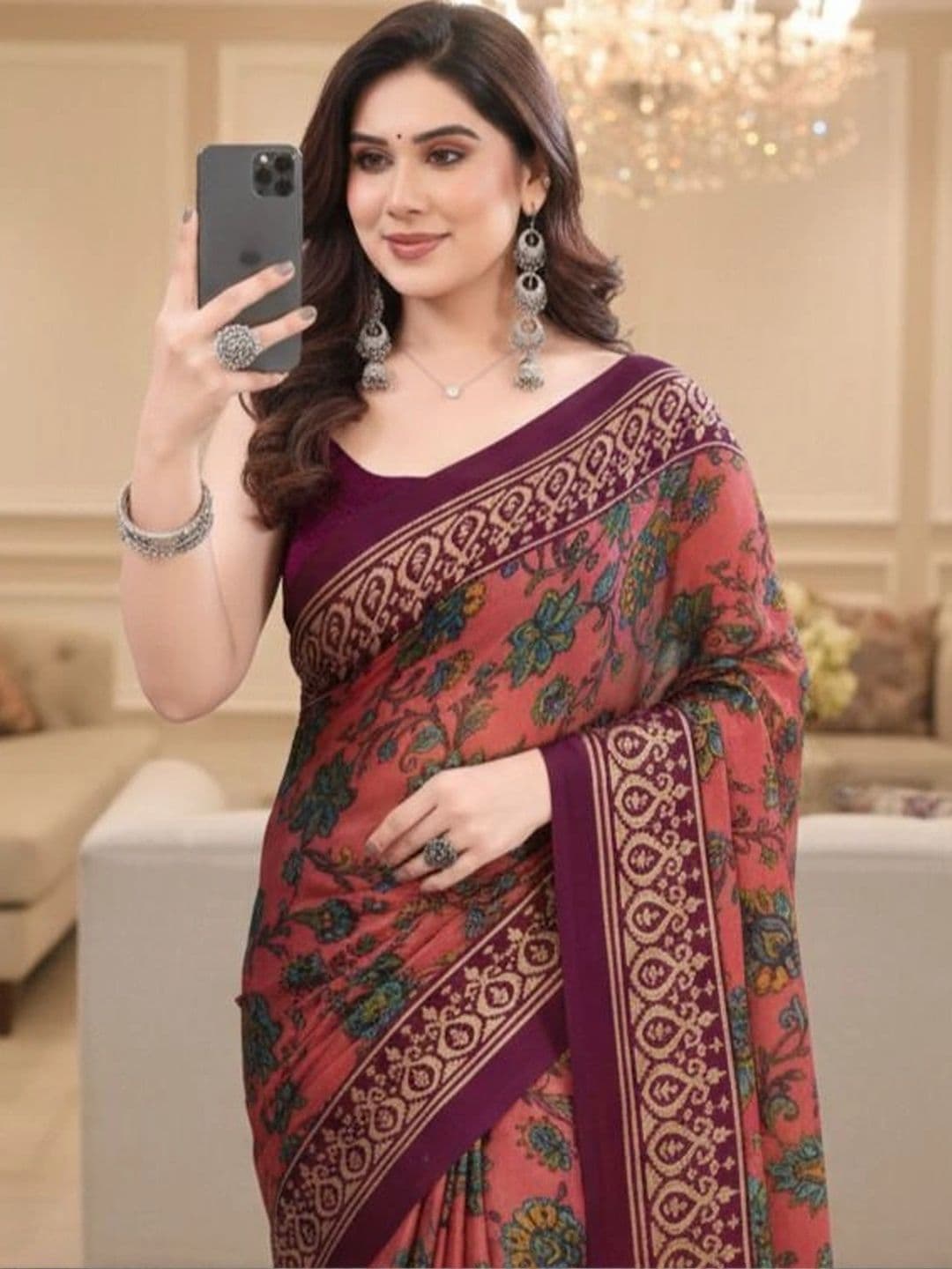 Owee Floral Pure Chiffon Designer Saree thumbnail 3