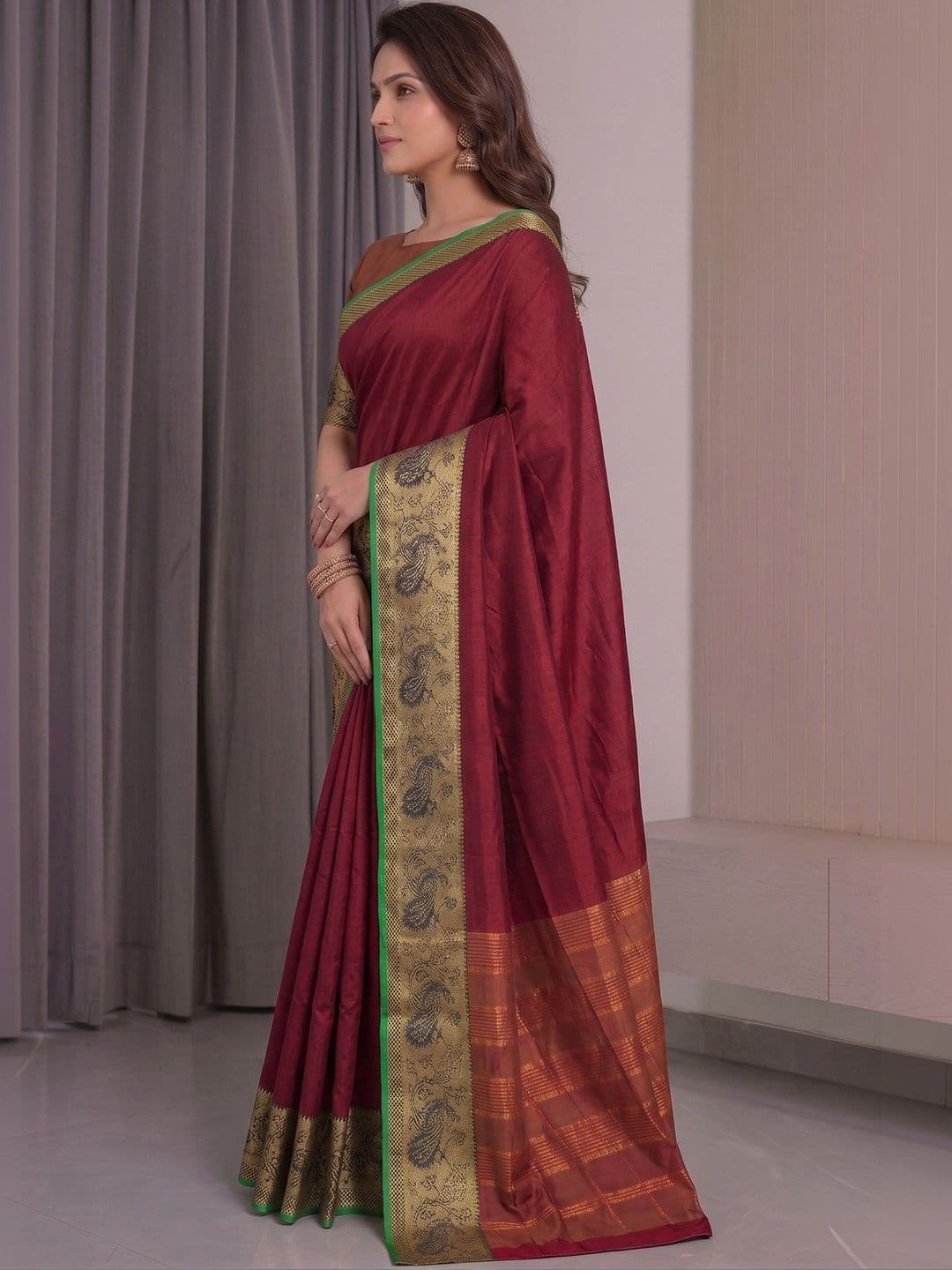Owee Woven Design Zari Silk Cotton Designer Saree thumbnail 4