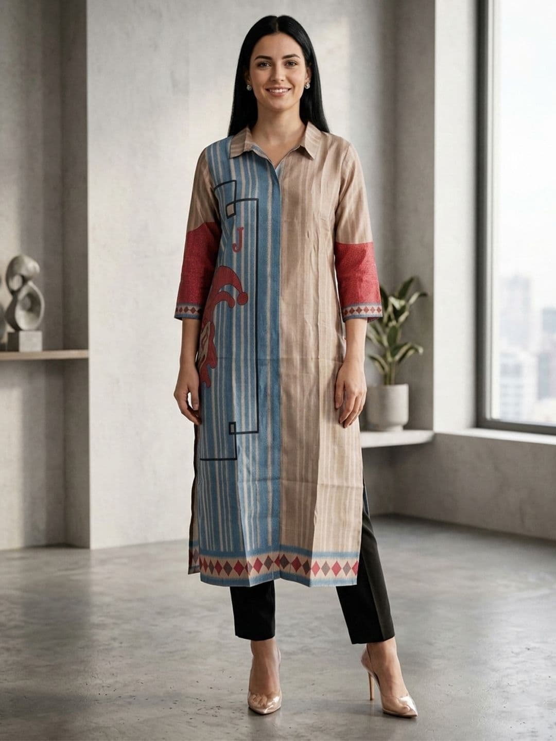 Varanga Women Quirky Printed Chanderi Silk Kurta thumbnail 6