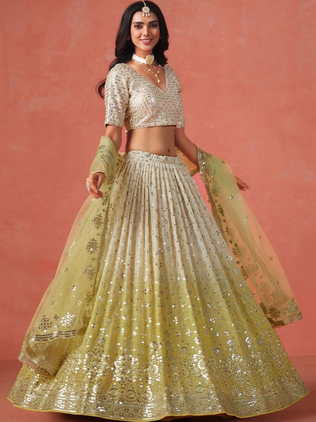 Zeel Clothing Embellished Mirror Work Semi-Stitched Lehenga & Unstitched Blouse With Dupatta thumbnail 5