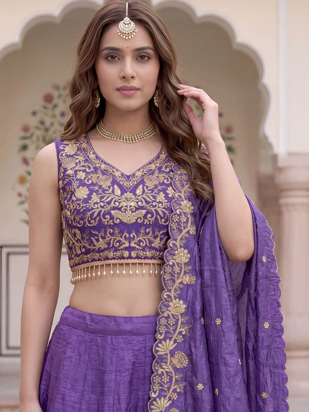 Zeel Clothing Embroidered Thread Work Semi-Stitched Lehenga & Unstitched Blouse With Dupatta thumbnail 4