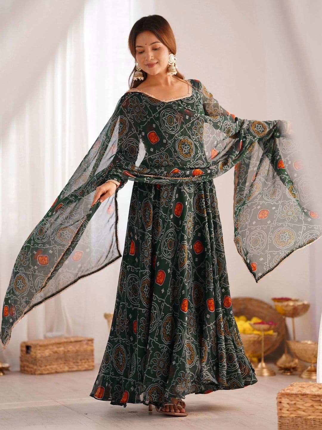 VASTRABELLA Women Ethnic Motifs Printed Regular Silk Chiffon Kurta with Pyjamas & With Dupatta thumbnail 3