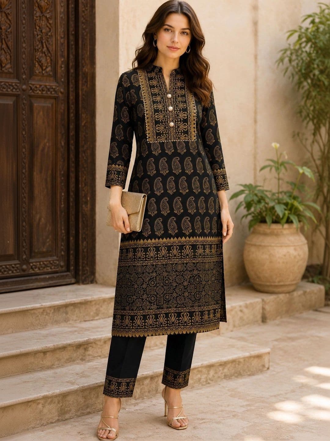 JAIPUR HAND BLOCK Women Paisley Printed Regular Pure Cotton Kurta with Trousers & With Dupatta thumbnail 3