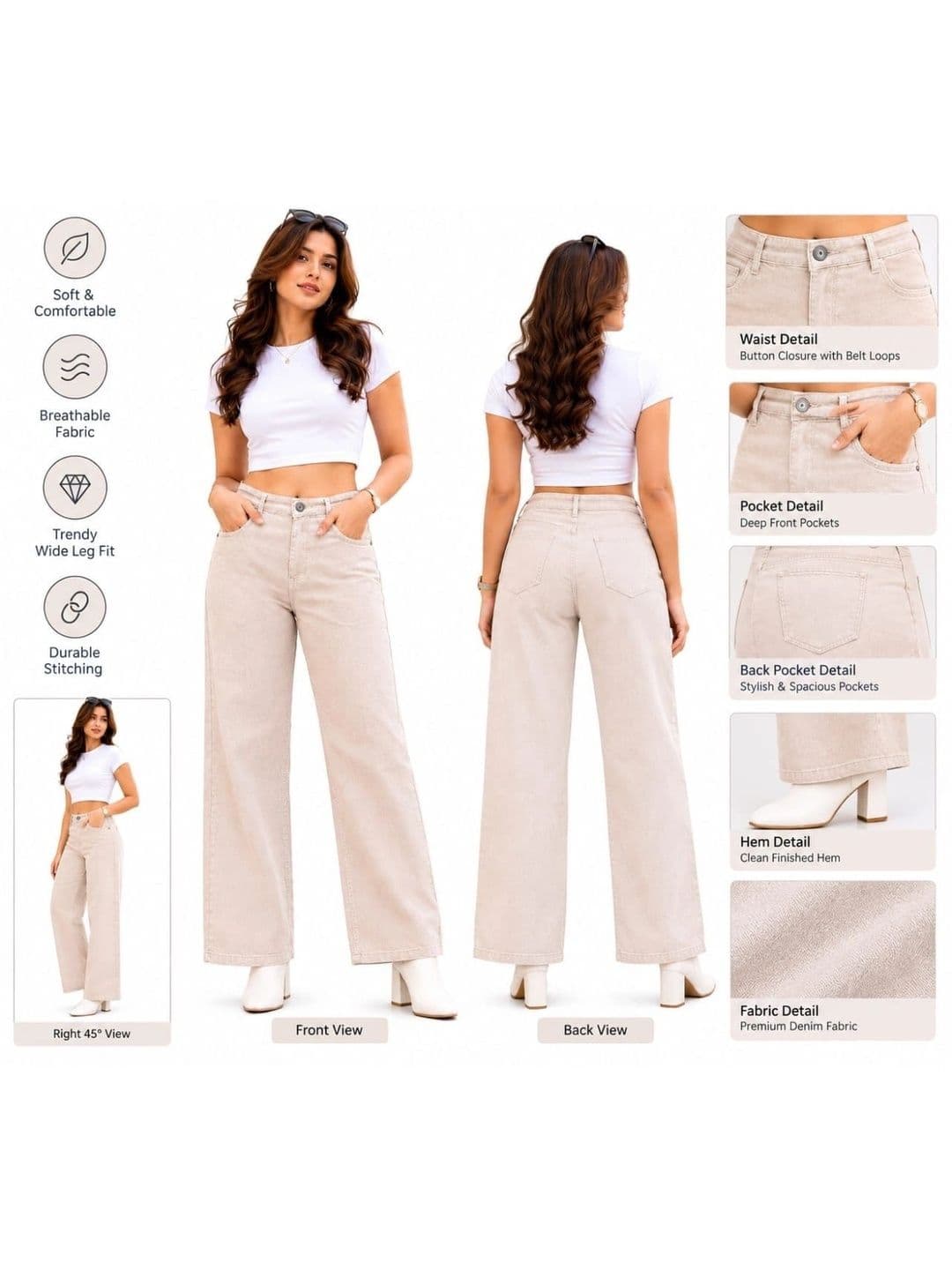 lapis lady Women High Rise Wide Leg Solid Denim Jeans thumbnail 4