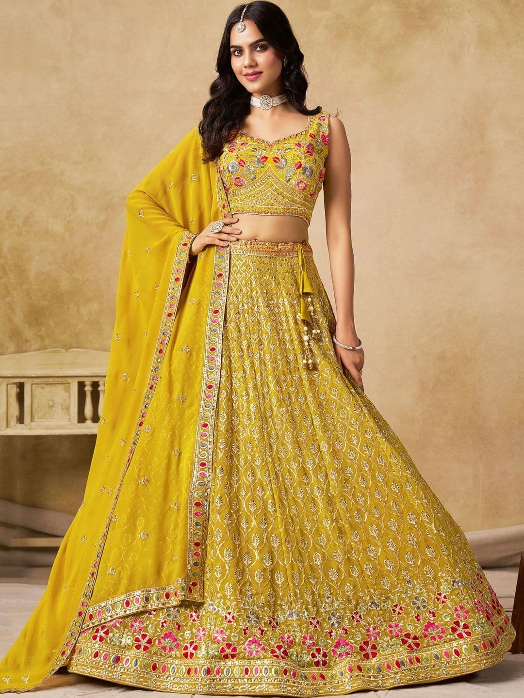 Zeel Clothing Embroidered Sequinned Semi-Stitched Lehenga & Unstitched Blouse With Dupatta - view 1