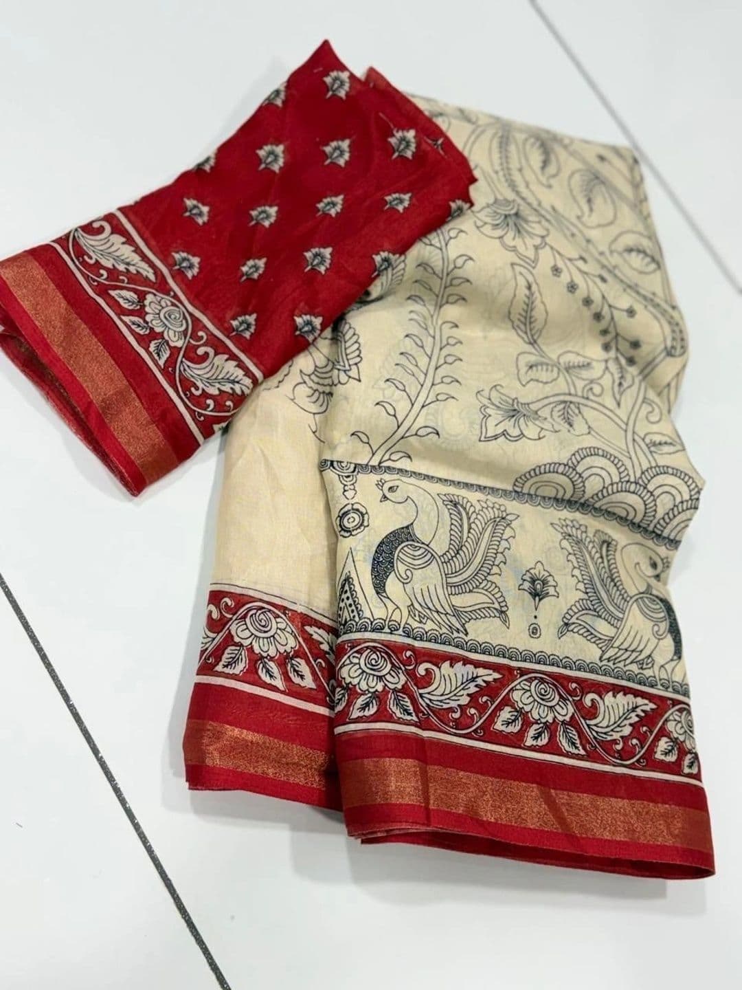 Owee Kalamkari Zari Silk Cotton Designer Saree thumbnail 3