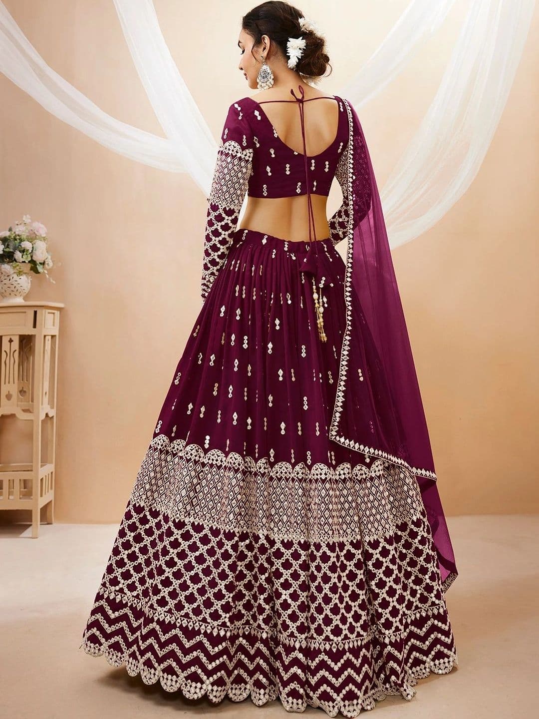 Zeel Clothing Embellished Mirror Work Semi-Stitched Lehenga & Unstitched Blouse With Dupatta thumbnail 5