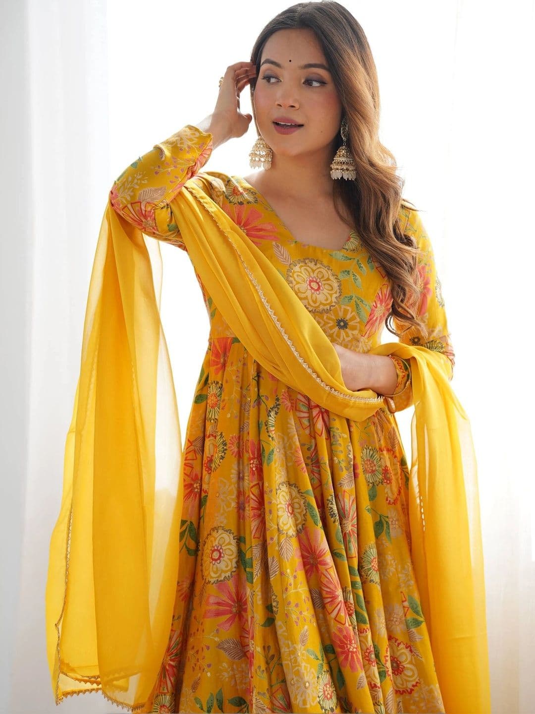 VASTRABELLA Women Floral Printed Empire Chanderi Silk Kurta with Sharara & With Dupatta thumbnail 5