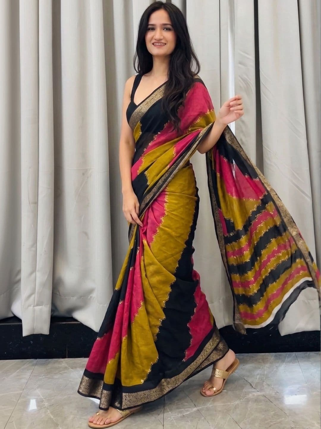Owee Tie and Dye Zari Silk Blend Designer Saree - view 1