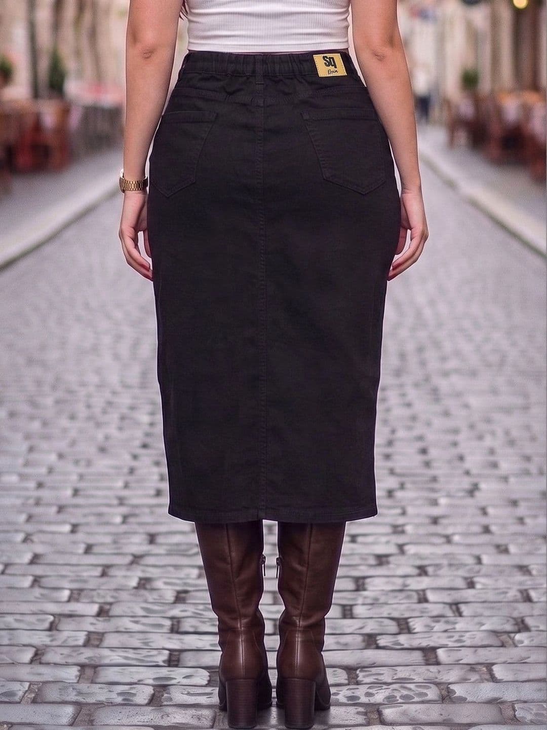 Style Quotient Plus Women Cotton Blend Front Slit Midi Straight Skirt thumbnail 4