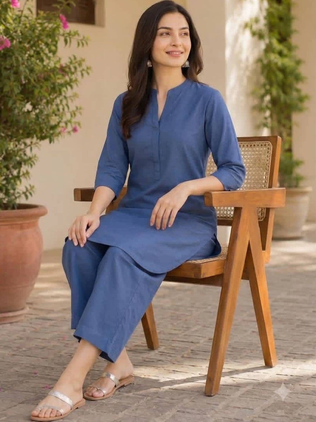 YUVVIK Women Regular Pure Cotton Kurta with Trousers thumbnail 2