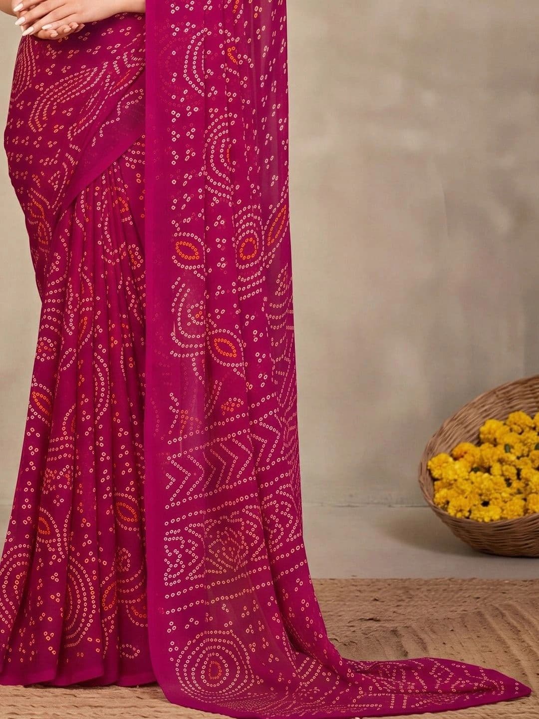 KALINI Bandhani Poly Chiffon Designer Bandhani Saree thumbnail 2