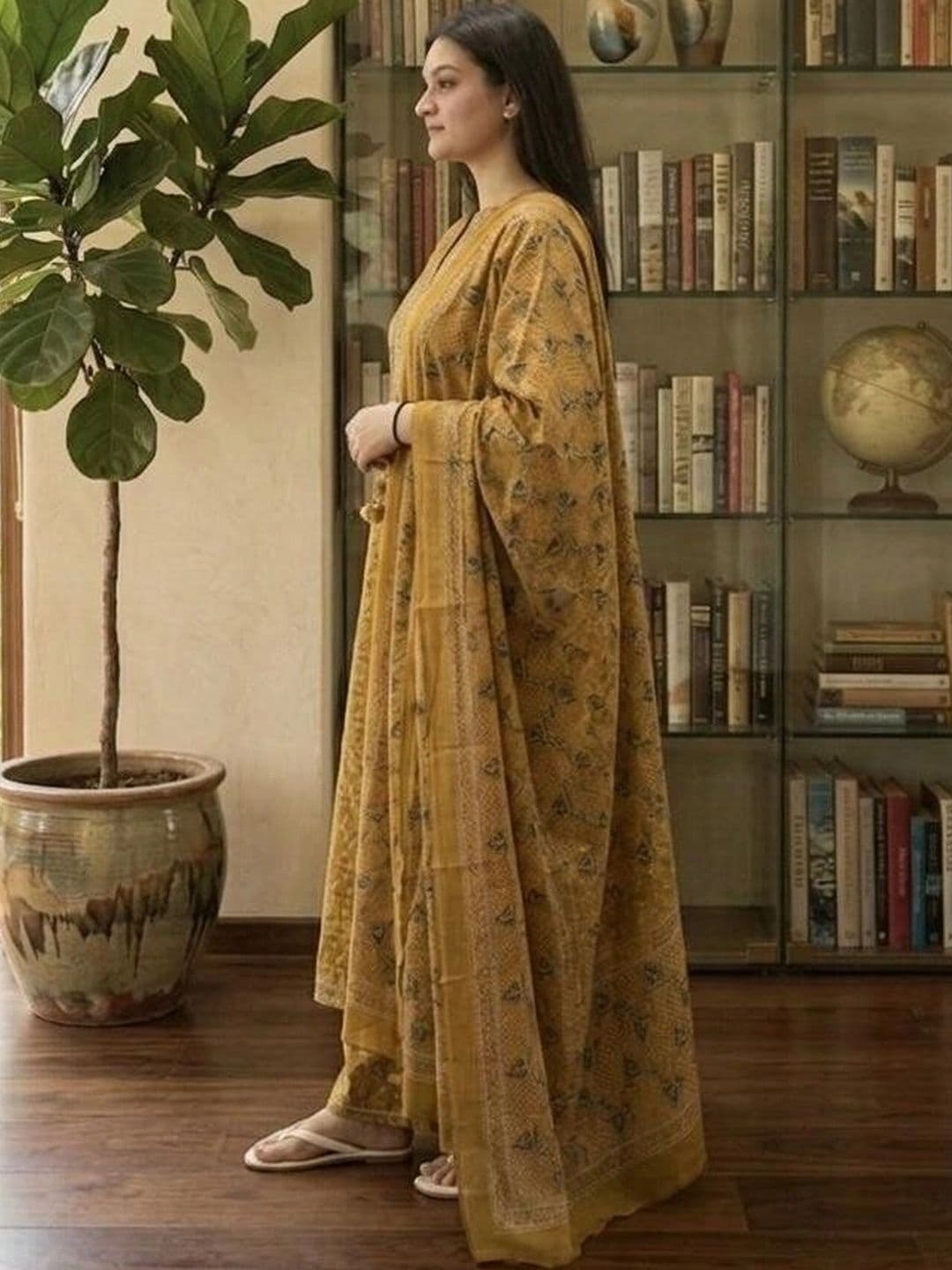 MILAAV Women Ethnic Motifs Printed Regular Thread Work Pure Cotton Kurta with Palazzos & With Dupatta thumbnail 4