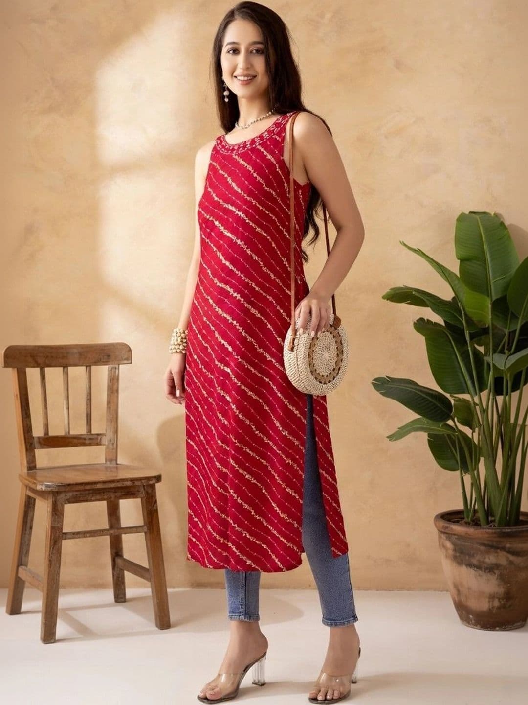 SANTOLIYA Women Leheriya Printed Kurta - view 1