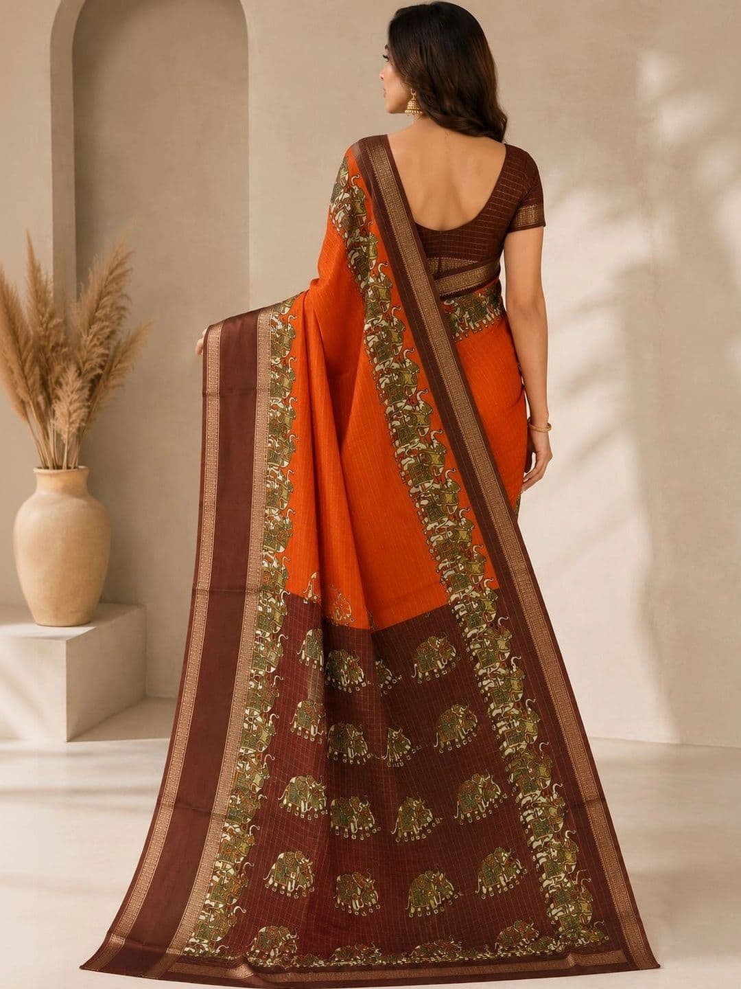 RegalDrapes Checked Zari Silk Blend Saree thumbnail 2