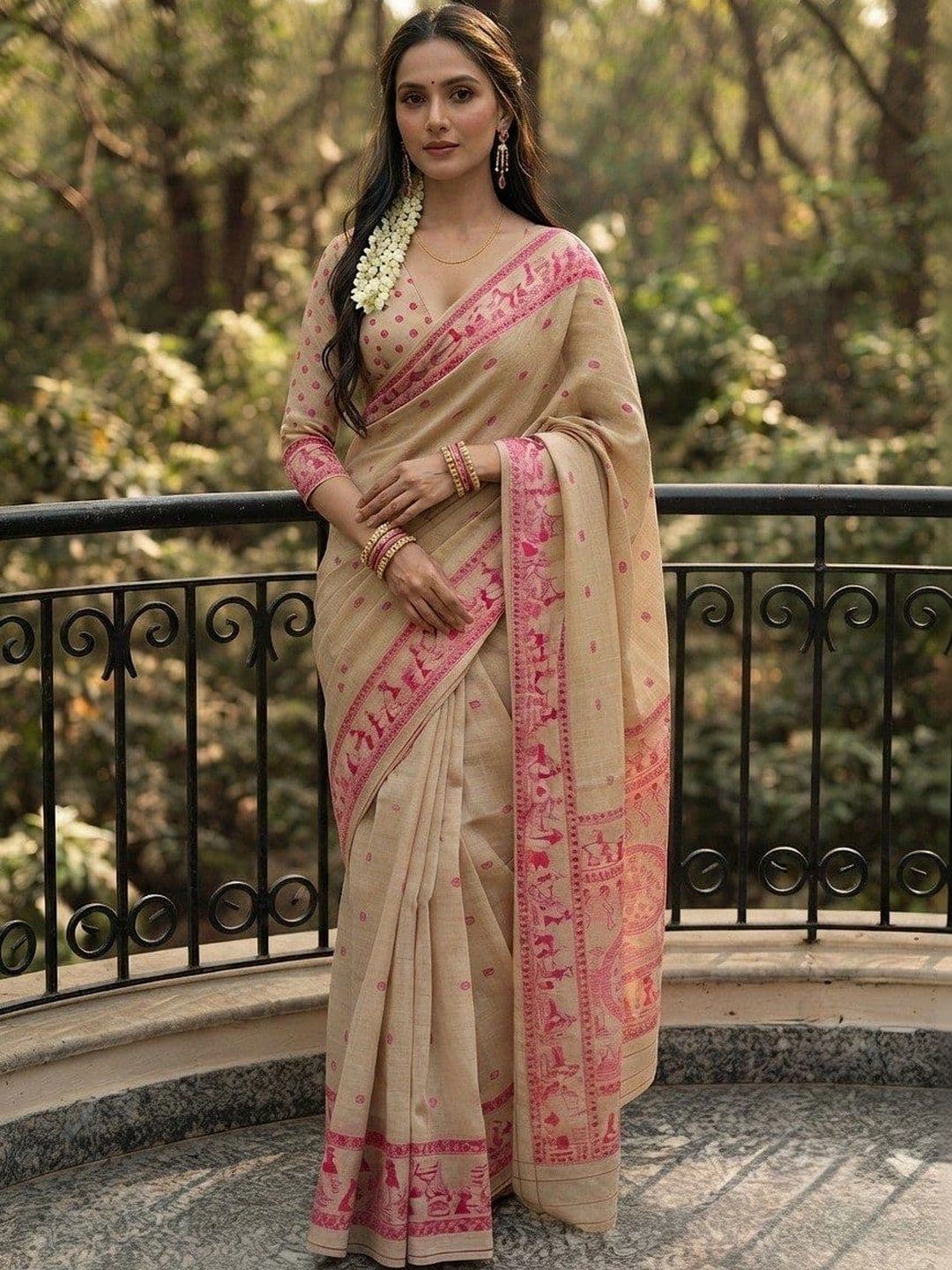VIMALNATH SYNTHETICS Warli Chanderi Saree thumbnail 3