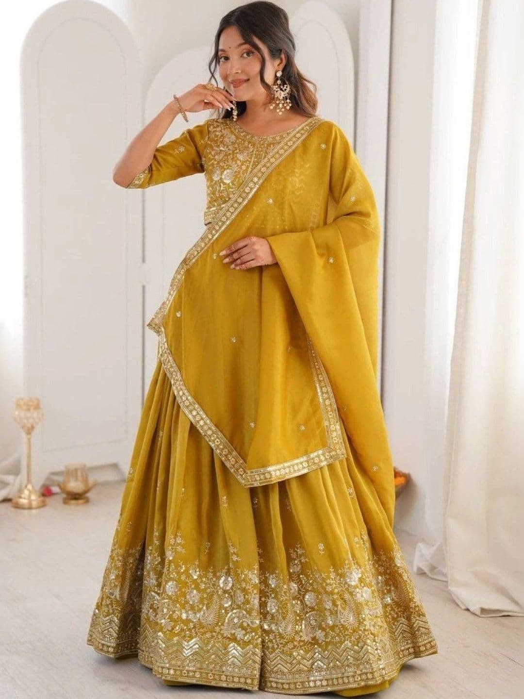 BLUSH STREET Embellished Semi-Stitched Lehenga & Blouse With Dupatta thumbnail 4