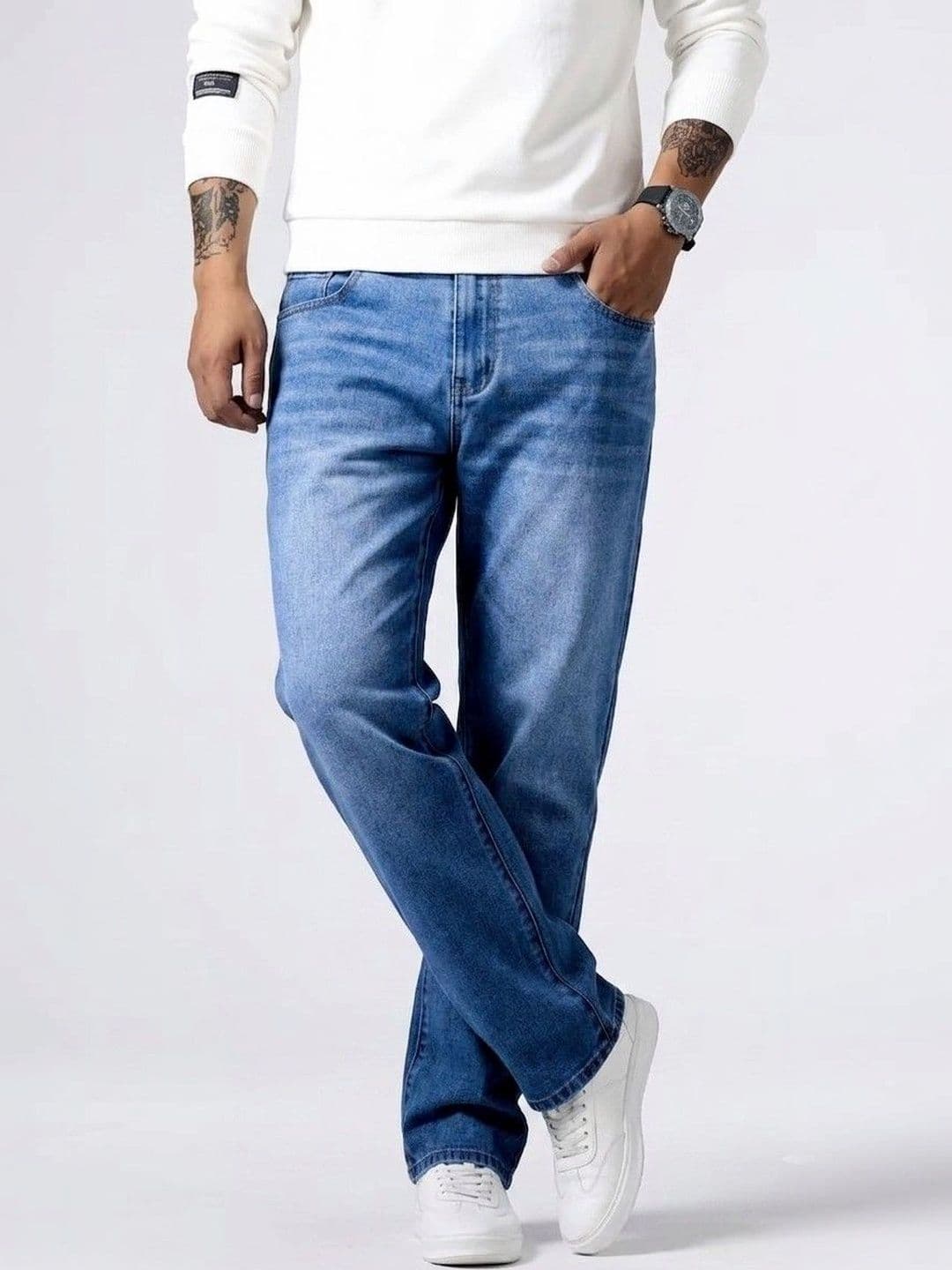 PINKLIT Men Straight Fit Mid-Rise Low Distress Light Fade Jeans - view 1