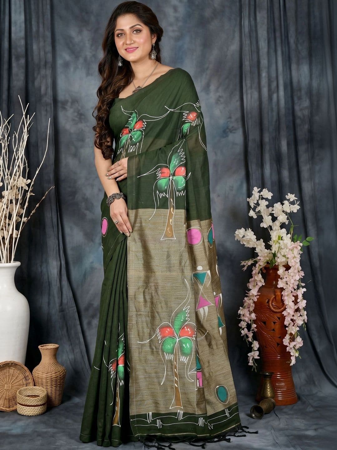 GitAsit Warli Sequinned Pure Cotton Handloom Taant Saree thumbnail 2